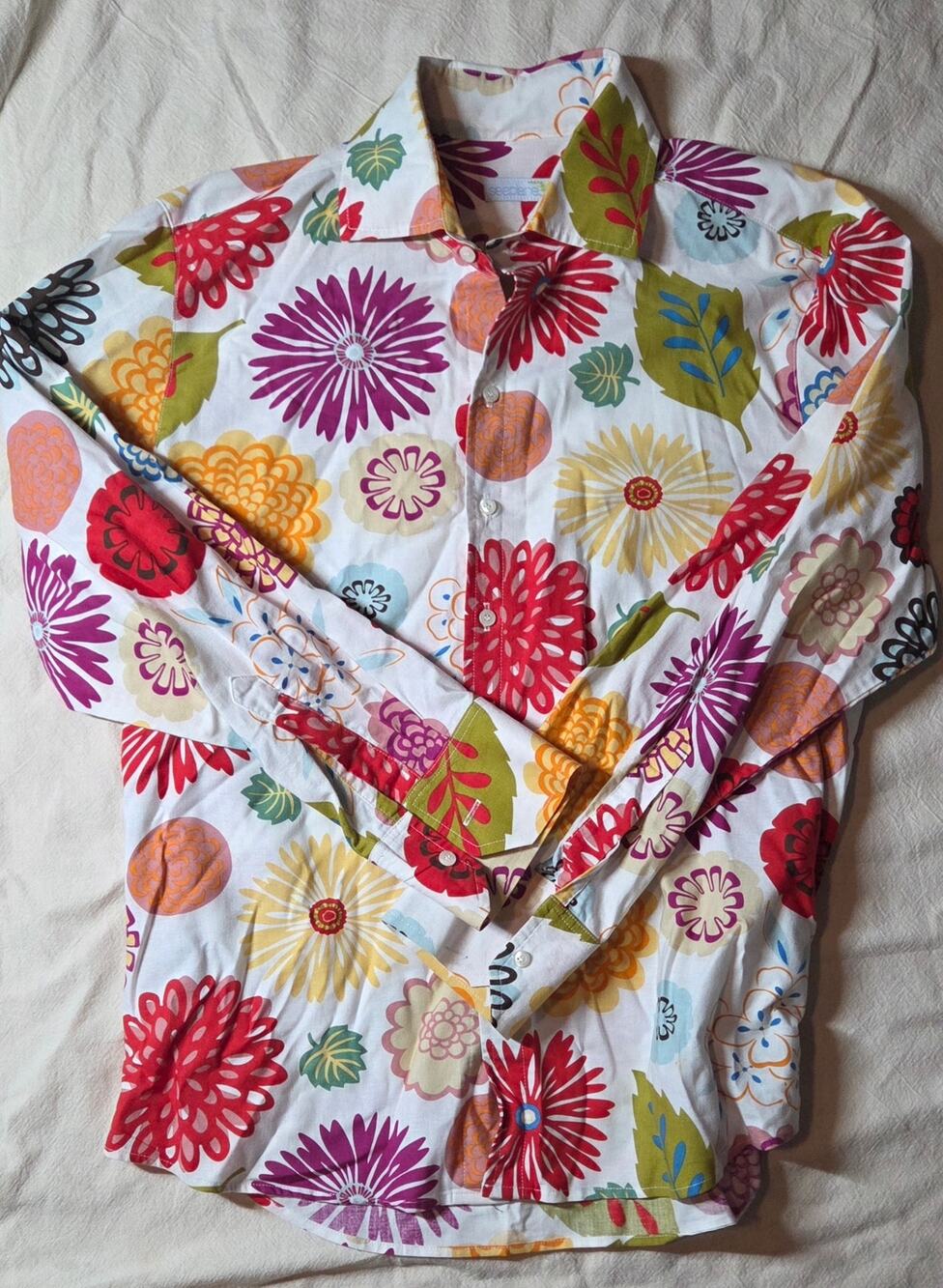 Seaplane Men's Lg Floral Button Shirt Multicolor Abstract Botanical Made In USA